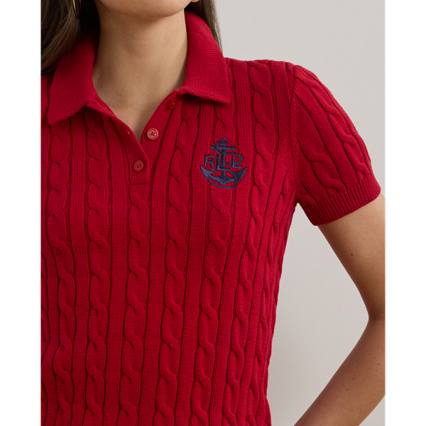 Festive Red Anchor-Logo Cable-Knit Polo Sweater Lauren 6