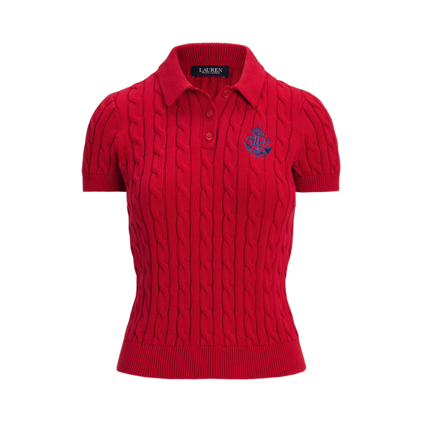 Festive Red Anchor-Logo Cable-Knit Polo Sweater Lauren 2