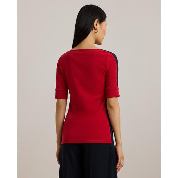 Two Tone Stretch Cotton Elbow Sleeve Tee