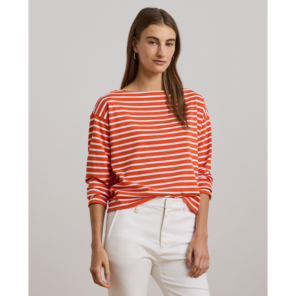 ラルフ・ローレン Lauren Ralph Lauren Striped Cotton Jersey Boatneck Top レディース シャツ ト Striped Cotton Jersey Boatneck Top