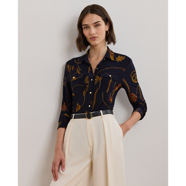 Navy Multi Slim-Fit Jerseyhemd mit Gürteldruck Lauren 1