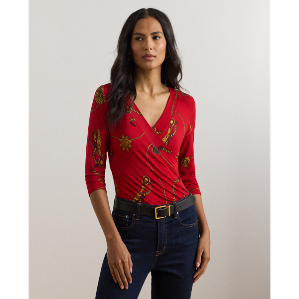 Red Multi Jersey-Oberteil mit Gürteldruck Lauren 1