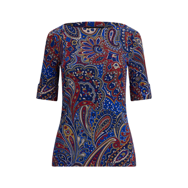 Paisley Stretch Cotton Boatneck T-Shirt for Women | Ralph
