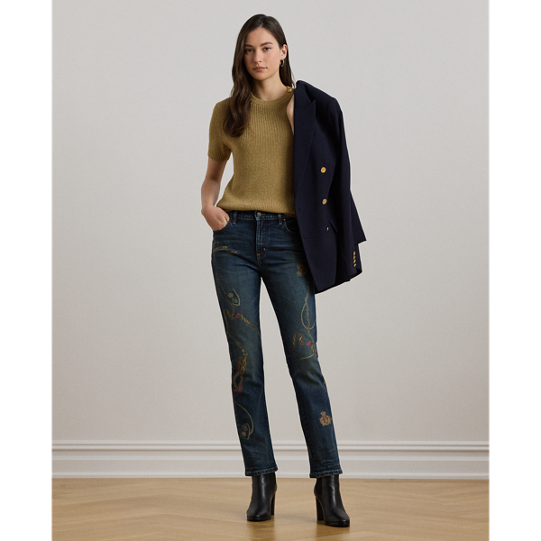 Print High-Rise Straight Ankle Jean