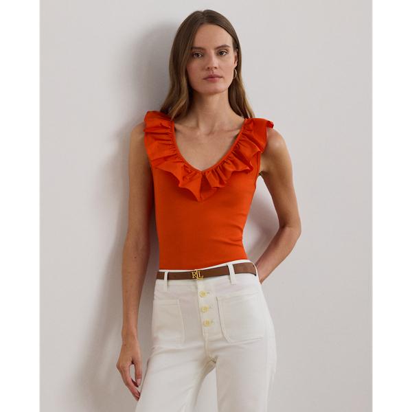 Orange Lily Ärmelloses Rüschenoberteil aus Baumwolle Lauren 1