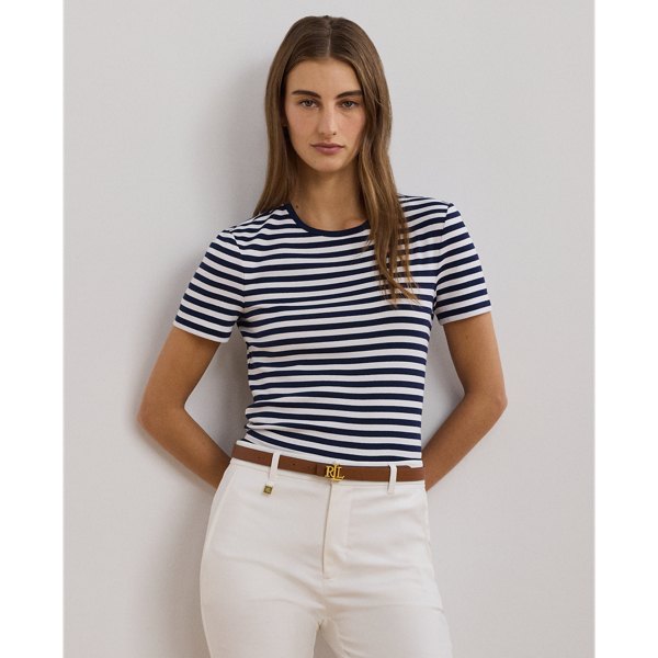 ラルフ・ローレン Lauren Ralph Lauren Plus Size Striped ストレッチ Cotton Crew Neck Tee レ Lauren Ralph Lauren Plus Size Striped Cotton-Blend Crew Neck