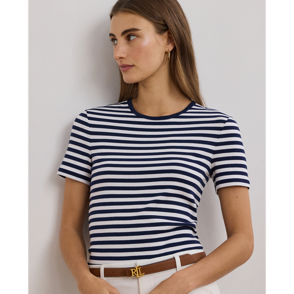 ラルフ・ローレン Lauren Ralph Lauren Striped ストレッチ Cotton Crewneck Tee レディース シャツ トッ Striped Stretch Cotton Crewneck Tee