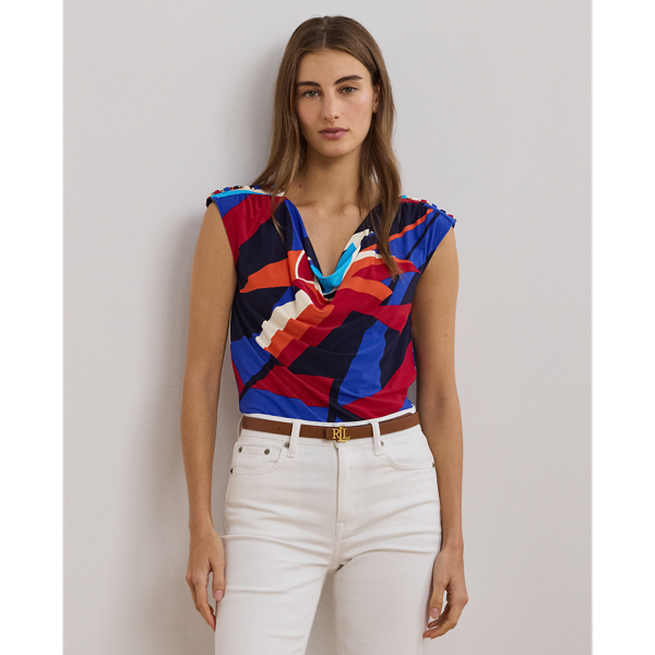 Haut col boule sans manches motif jersey