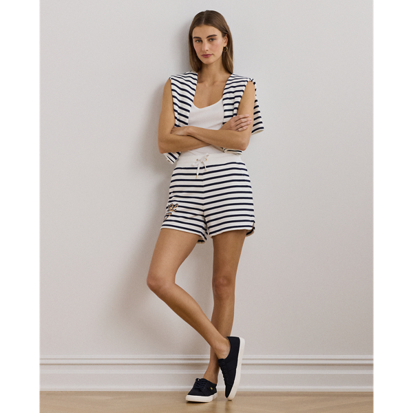 White/Refined Navy Striped French Terry Drawcord Short Lauren 1