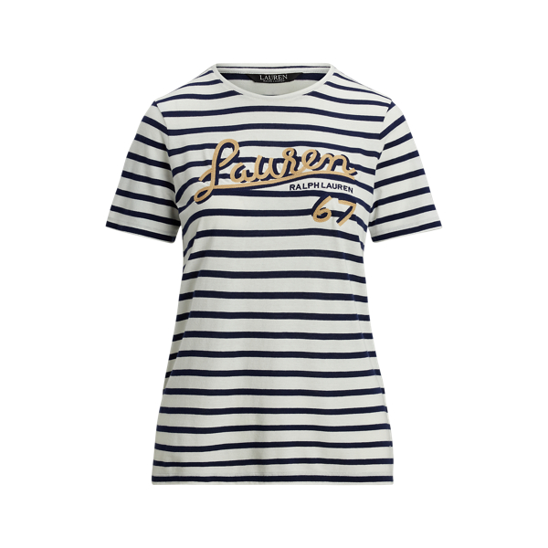 Logo Striped Cotton-Blend Jersey Tee for Women | Ralph