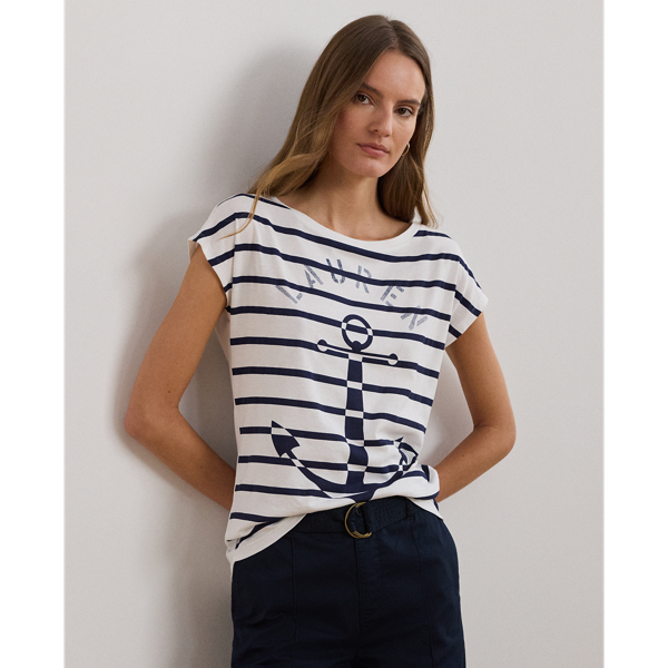 White/Refined Navy Striped Anchor-Graphic Jersey Tee Lauren 1