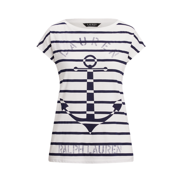 Striped Anchor Graphic Jersey Tee