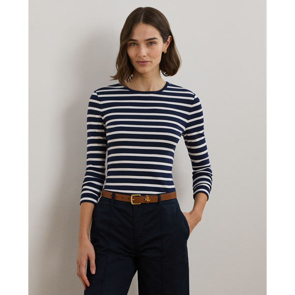 Striped Stretch Cotton Long-Sleeve Tee for Women | Ralph