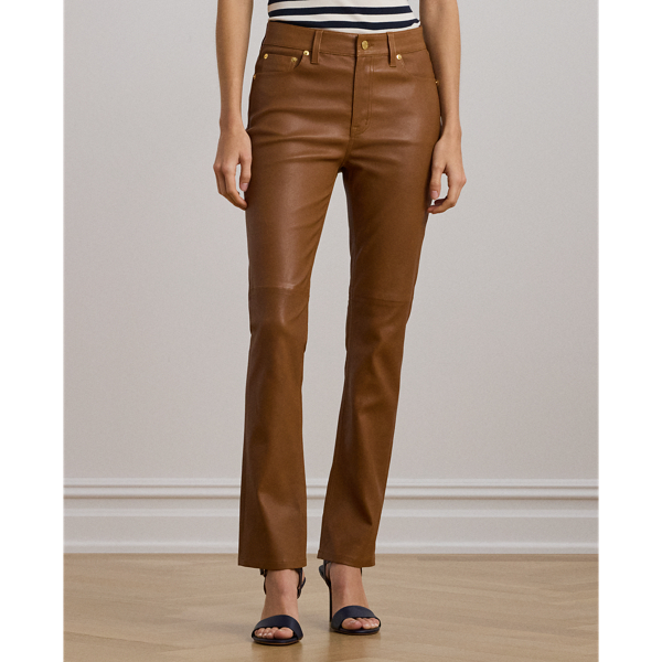 Cuoio Leather High-Rise Lambskin Straight Ankle Pant Lauren 4