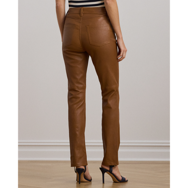 Cuoio Leather High-Rise Lambskin Straight Ankle Pant Lauren 5
