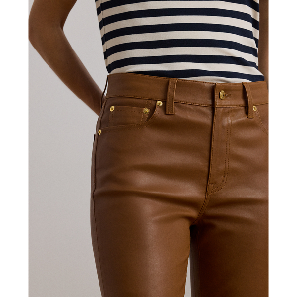 Cuoio Leather High-Rise Lambskin Straight Ankle Pant Lauren 6