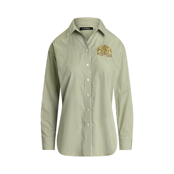 Camisa algod&atilde;o &agrave;s riscas corte descontr.
