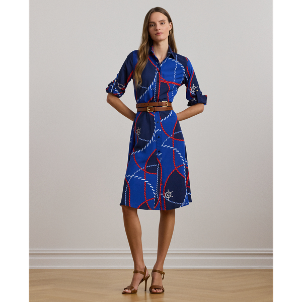 Blue Multi Rope-Print Crepe Shirtdress Lauren 1