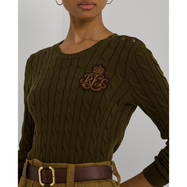 Button Trim Cable Knit Cotton Jumper