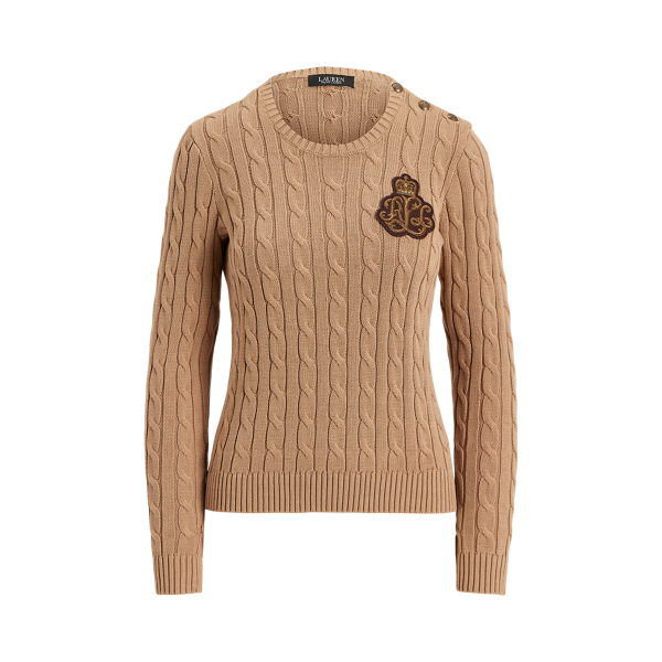 Button-Trim Cable-Knit Cotton Sweater