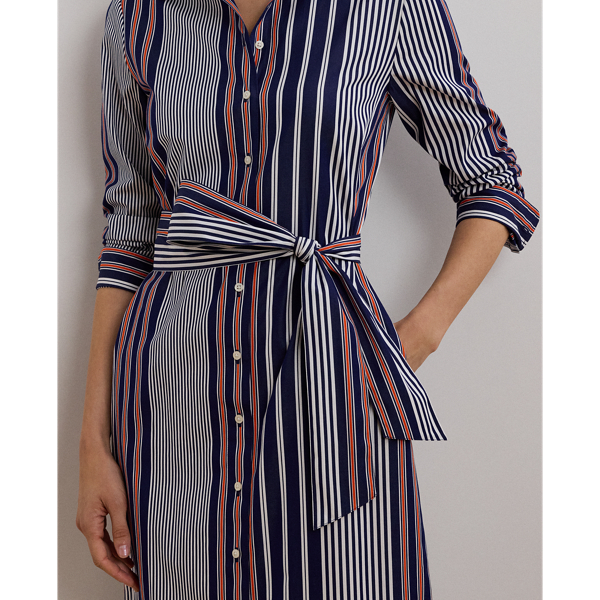 Lauren Ralph Lauren Striped Cotton Broadcloth Shirtdress Women s Clothing Blue White Orange 8