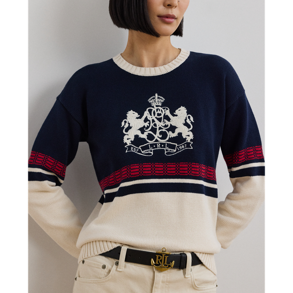 Embroidered-Crest Cotton Sweater