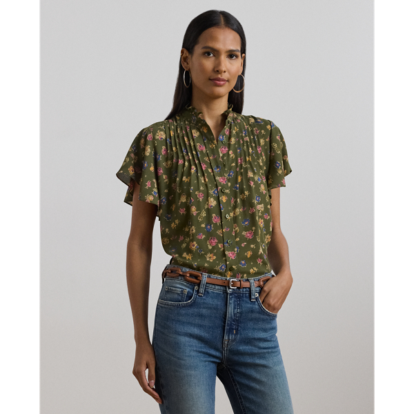 Olive Multi Geblümtes Hemd aus Georgette Lauren 1