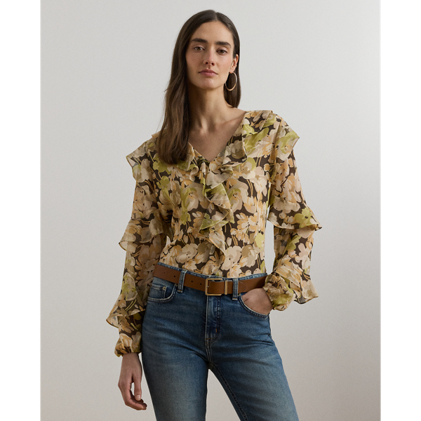 Blouse bordure volantée en georgette