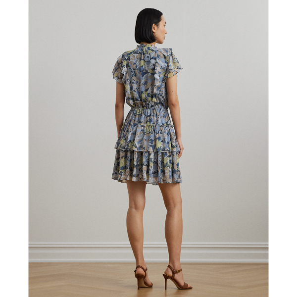 Floral Ruffle-Trim Georgette Dress