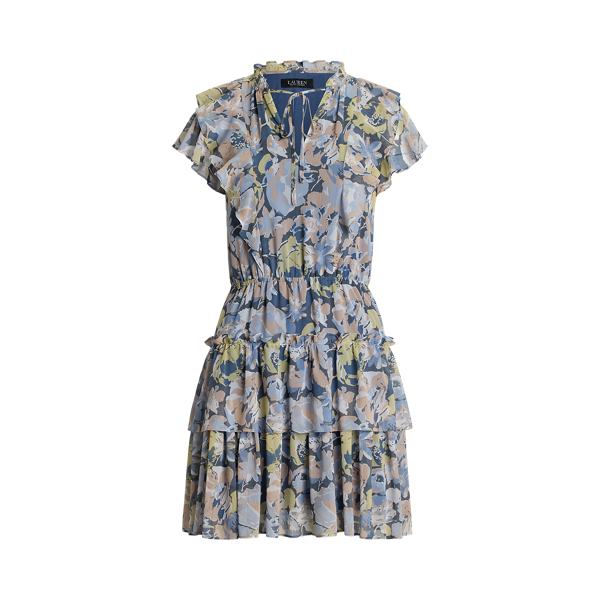 【Lauren Ralph Lauren】Belted Georgette Pintucked Dress Floral Belted Georgette Pintucked Dress