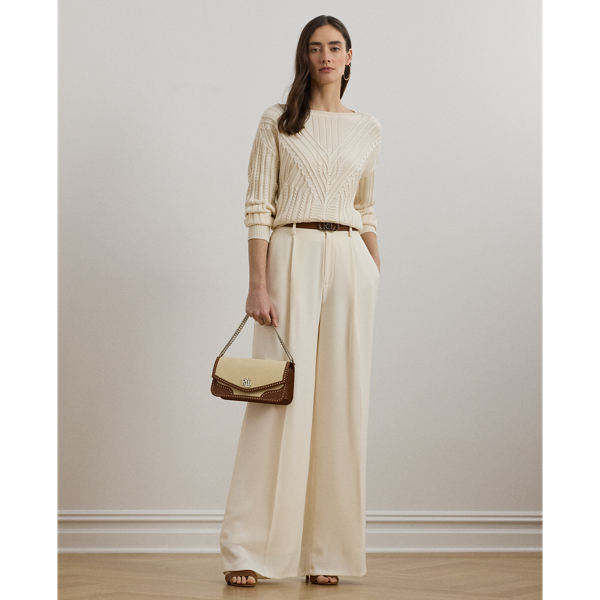 Mascarpone Cream Cable-Knit Cotton Blend Boat Neck Jumper Lauren 4