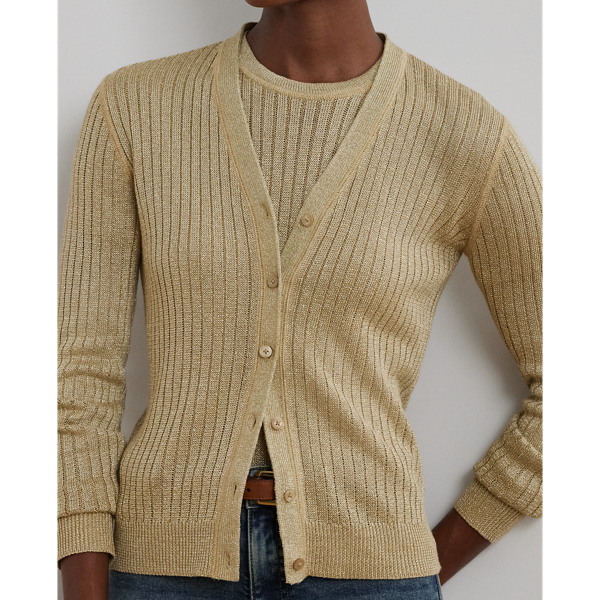 LAUREN RALPH LAUREN / ローレン ラルフ ローレン メタリック リネンブレンド リブニット カーディガン メタリック リネンブレンド リブニット カーディガン | ラルフ