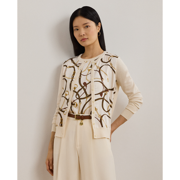 Cream Multi Strickjacke mit Gürteldruck Lauren 1