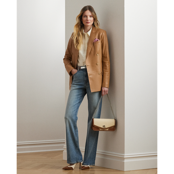 Caramel Double-Breasted Lambskin Blazer Lauren 4