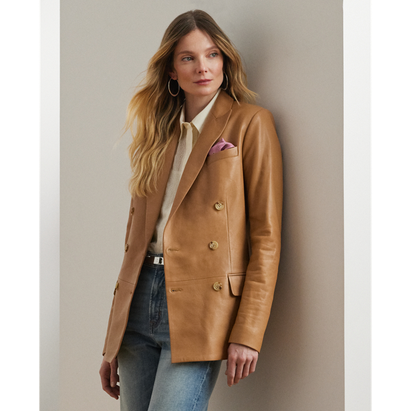 Caramel Double-Breasted Lambskin Blazer Lauren 1