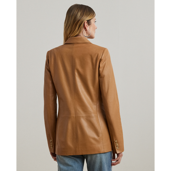 Caramel Double-Breasted Lambskin Blazer Lauren 5