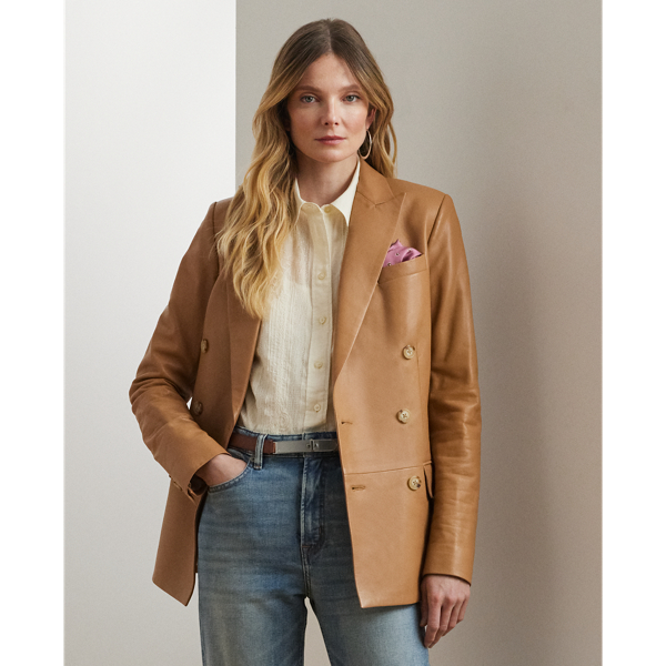 Caramel Double-Breasted Lambskin Blazer Lauren 7