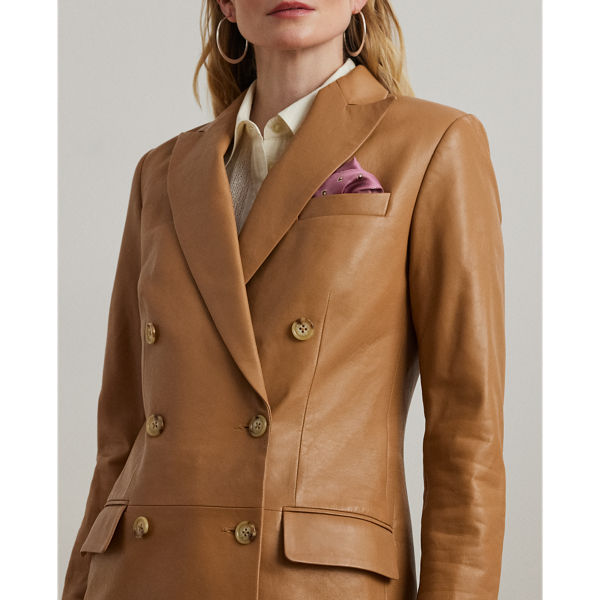 Caramel Double-Breasted Lambskin Blazer Lauren 8