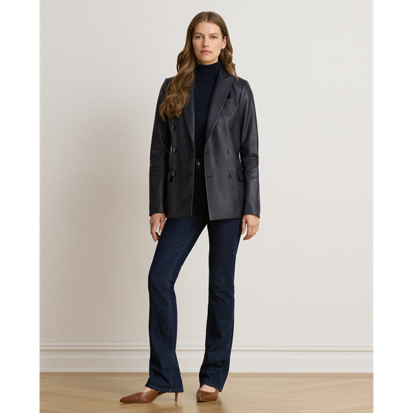 Lauren Navy Double-Breasted Lambskin Blazer Lauren 8