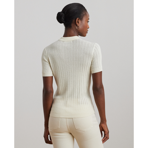 Pointelle-Knit Cotton-Blend Polo Sweater