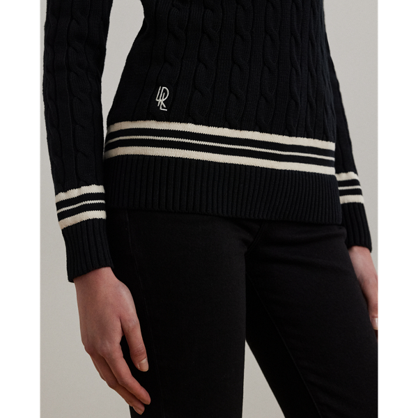 Black/Mascarpone Cream Cable-Knit Cotton Cricket Jumper Lauren 6