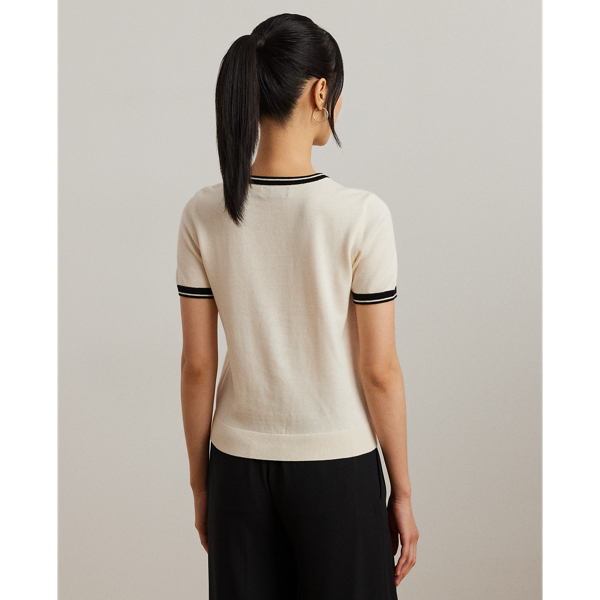 Mascarpone Cream/Black Two-Tone Short-Sleeve Sweater Lauren 5