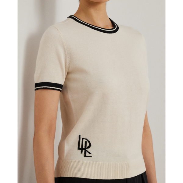 (取寄) ローレン ラルフローレン レディース ツートーン ショートスリーブ セーター Lauren Ralph Lauren women Two-tone Short-sleeve Sweater Aqua Two-Tone Short-Sleeve Sweater