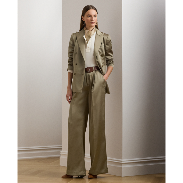 Madison Tan Satin-Charmeuse-Hose mit weitem Bein Lauren 1