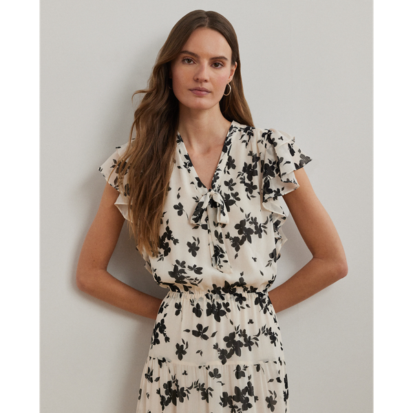 関税込み♪【 RALPH LAUREN】Floral Georgette★マキシドレス Floral Georgette Tie-Neck Maxidress