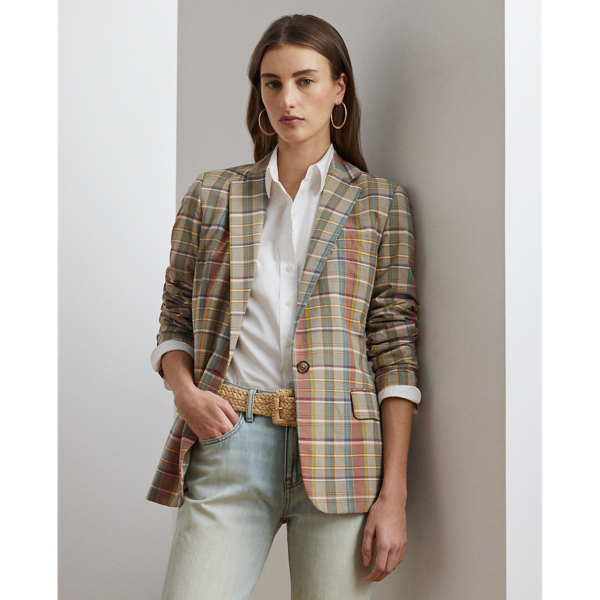 Green/Tan/Blue Multi Baumwollblazer mit Madraskaro Lauren 1