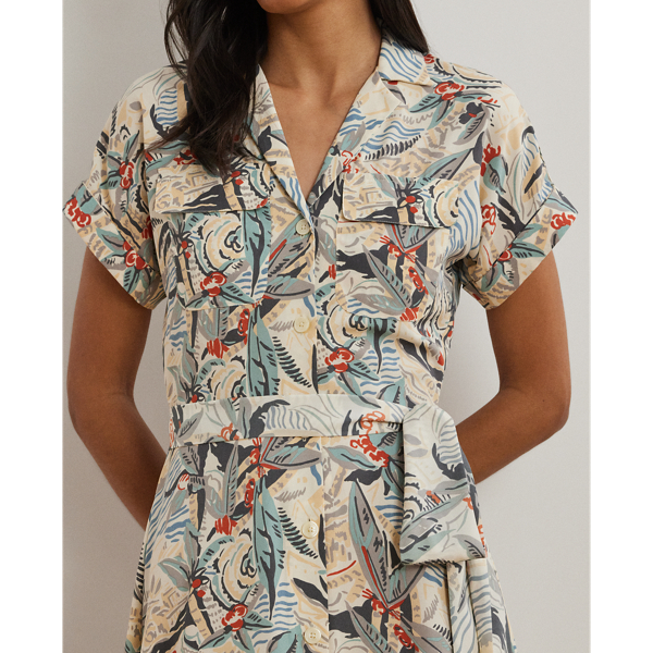 （関税込）Ralph Lauren クレープキャンプ シャツドレス プリント ベルテッド クレープ キャンプ シャツドレス | ラルフ
