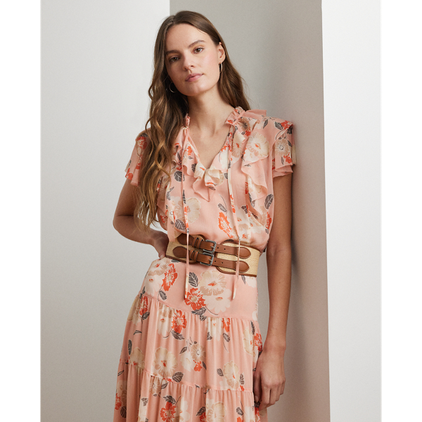 Pink Multi Geblümte Georgettebluse mit Rüschen Lauren 1