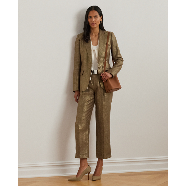 Metallic Bronze Metallic-Leinenhose in 3/4-Länge Lauren 1