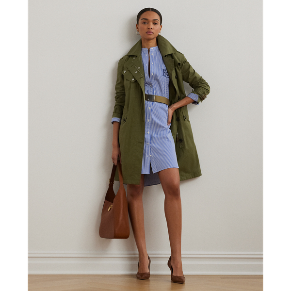 Robe-chemise rayée ceinturée en popeline